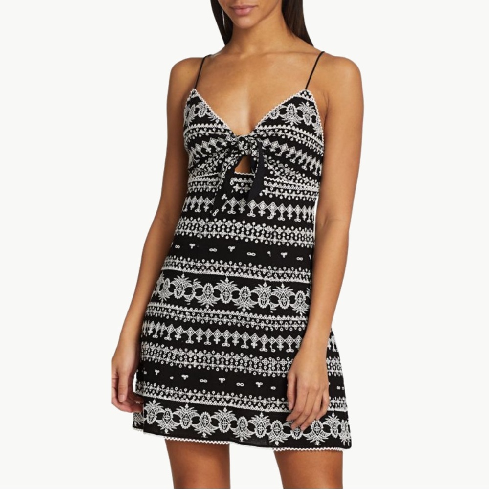 Alice + Olivia Roe Dress Size 6 Black White Embroidered Tie Front NWT